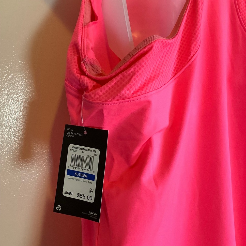 Under Armour Armour Sport 2-in-1 Built n Bra Tank Neon Pink HeatGear XL 1356299 - Picture 12 of 16